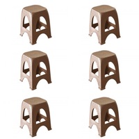 Pachet 6 bucati Scaun din plastic/ taburet tip ratan, maro