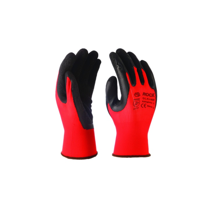 Manusi de montare rosii cu palmiera imersata in latex negru, antiderapante, Marimea 2XL