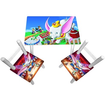 Masuta copii cu 2 scaunele Elefantul Dumbo, MDF si lemn Masuta copii cu 2 scaunele Elefantul Dumbo, MDF si lemn