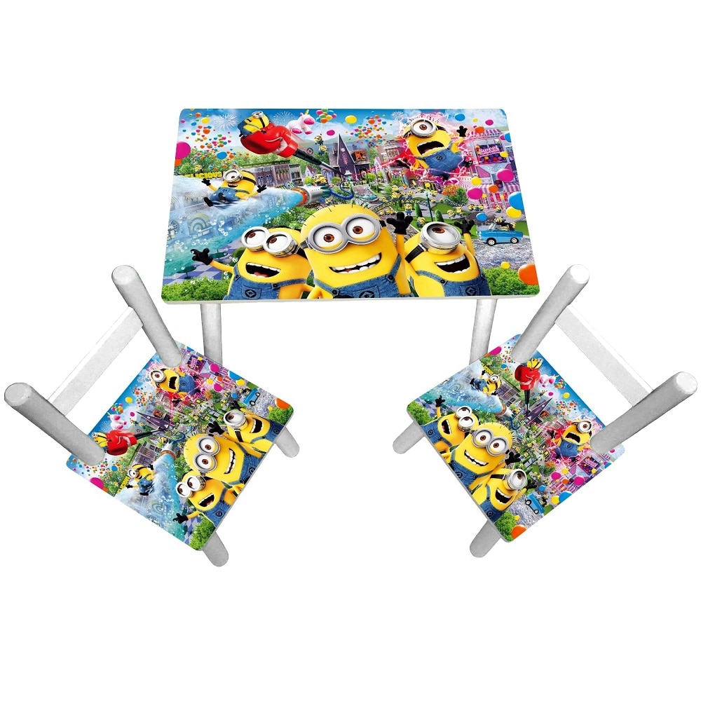 Masuta copii cu 2 scaunele Minions, MDF si lemn