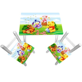 Masuta copii cu 2 scaunele Baby Pooh, MDF si lemn Masuta copii cu 2 scaunele Baby Pooh, MDF si lemn