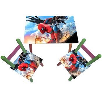 Masuta copii cu 2 scaunele Spider-Man, MDF si lemn Masuta copii cu 2 scaunele Spider-Man, MDF si lemn