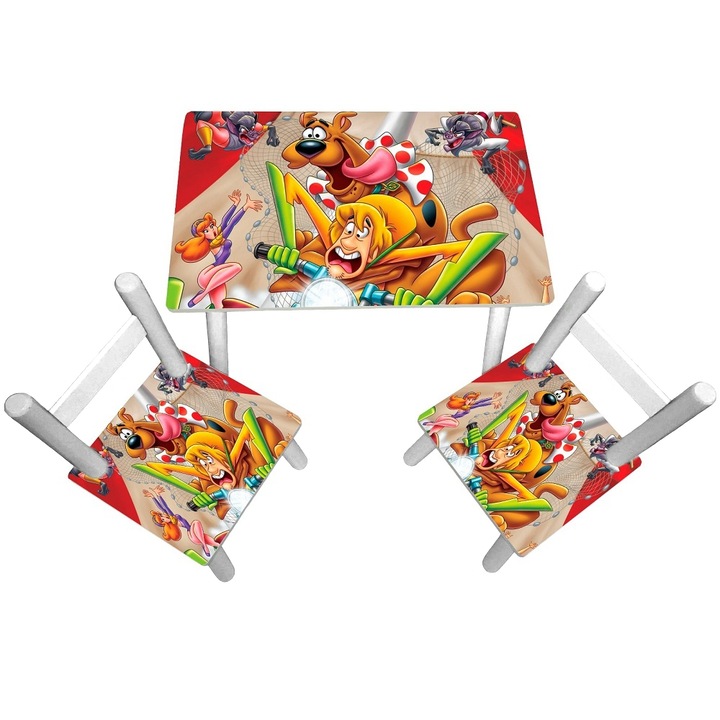 Masuta copii cu 2 scaunele Shaggy si Scooby Doo, MDF si lemn