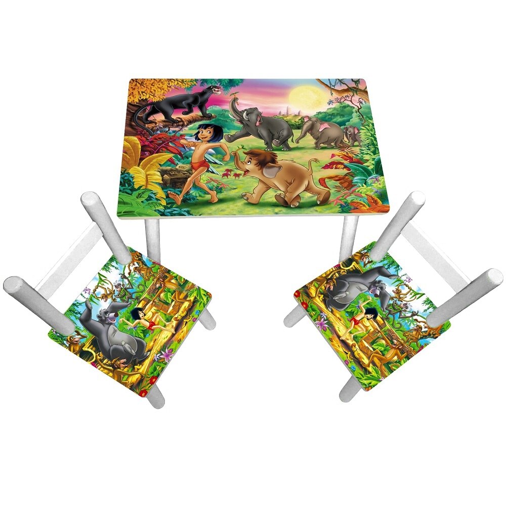 Masuta copii cu 2 scaunele Cartea Junglei, MDF si lemn