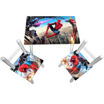 Masuta copii cu 2 scaunele Spiderman, MDF si lemn Masuta copii cu 2 scaunele Spiderman, MDF si lemn