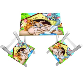 Masuta copii cu 2 scaunele Tom, Jerry si Spike, MDF si lemn Masuta copii cu 2 scaunele Tom, Jerry si Spike, MDF si lemn