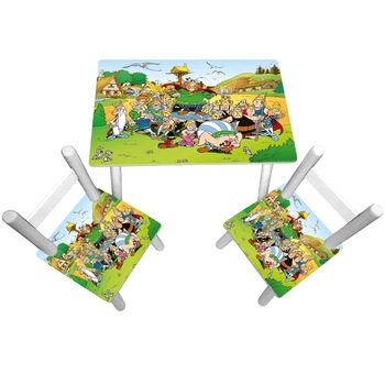Masuta copii cu 2 scaunele Asterix si Obelix, MDF si lemn Masuta copii cu 2 scaunele Asterix si Obelix, MDF si lemn