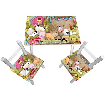 Masuta copii cu 2 scaunele Ferma Animalutelor, MDF si lemn Masuta copii cu 2 scaunele Ferma Animalutelor, MDF si lemn
