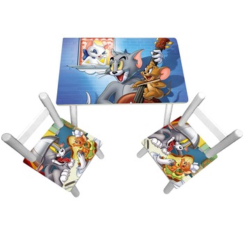 Masuta copii cu 2 scaunele Tom si Jerry, MDF si lemn Masuta copii cu 2 scaunele Tom si Jerry, MDF si lemn