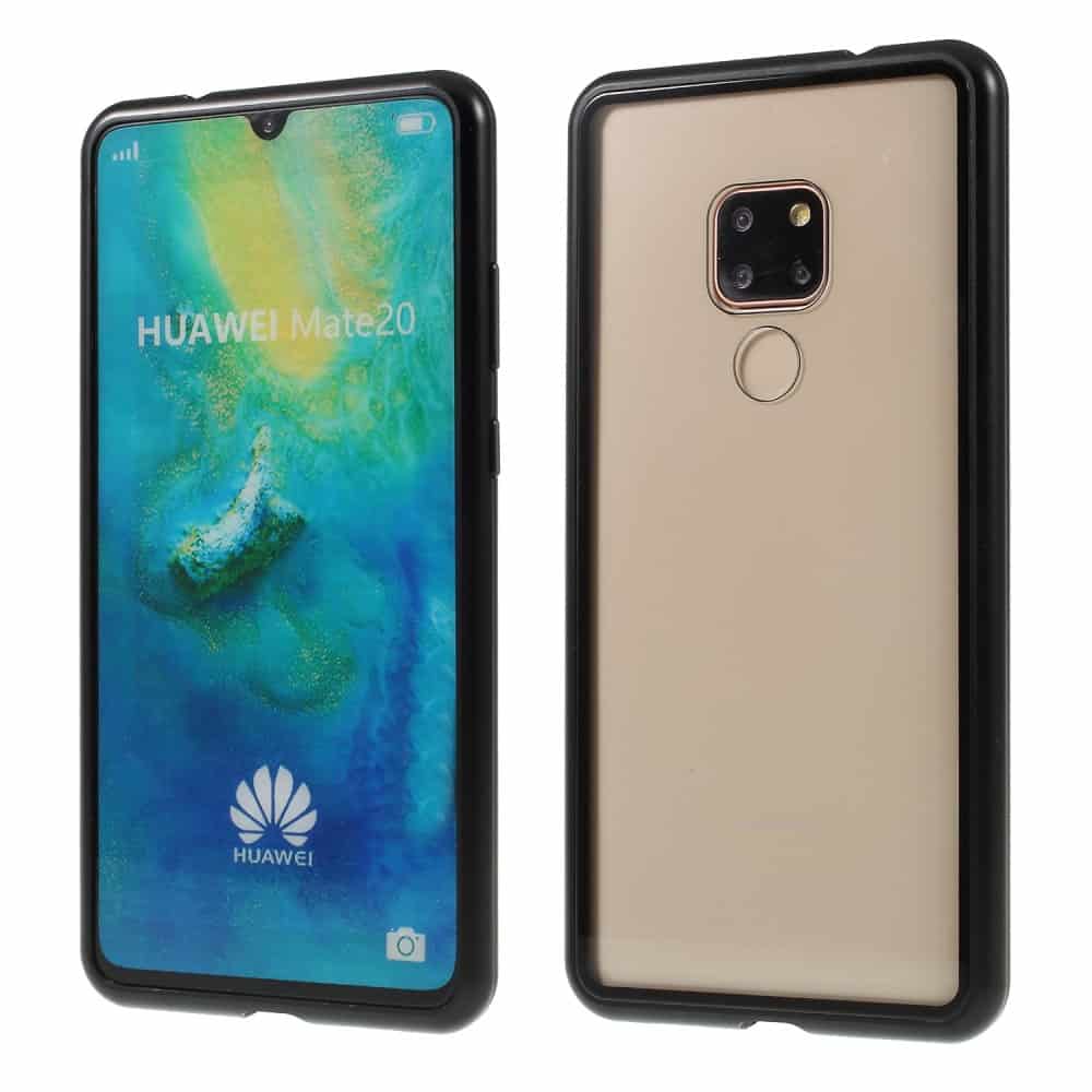 Husa Huawei Mate 20 - Cadru metalic cu magneti de prindere, spate din sticla securizata, neagra