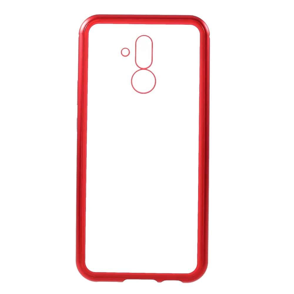 Husa Huawei Mate 20 Lite - Cadru metalic cu magneti de prindere, spate din sticla securizata, rosie