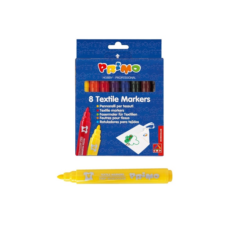 Маркери текстилни Primo, 8 цв.