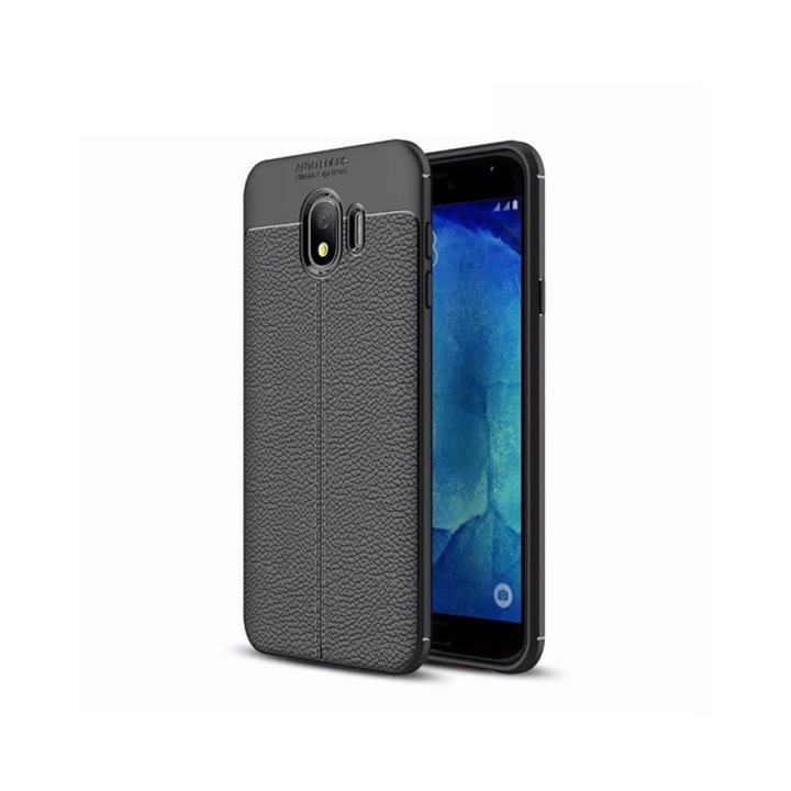 Husa de protectie compatibila cu Samsung Galaxy J4 Plus 2018, din silicon, super slim, negru si folie protectie sticla 2.5D, Joyshell, neagra