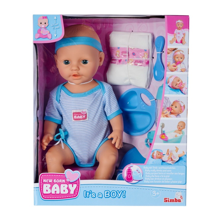Кукла играчка за пишкане Simba New Born Baby - Момче - 43 см (5030044)