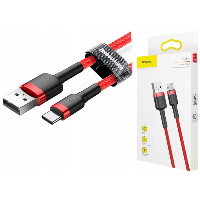 Cablu de date USB-C Baseus CAMKLF-AG1, Quick Charge 3.0, 50 cm, 3a, Rosu