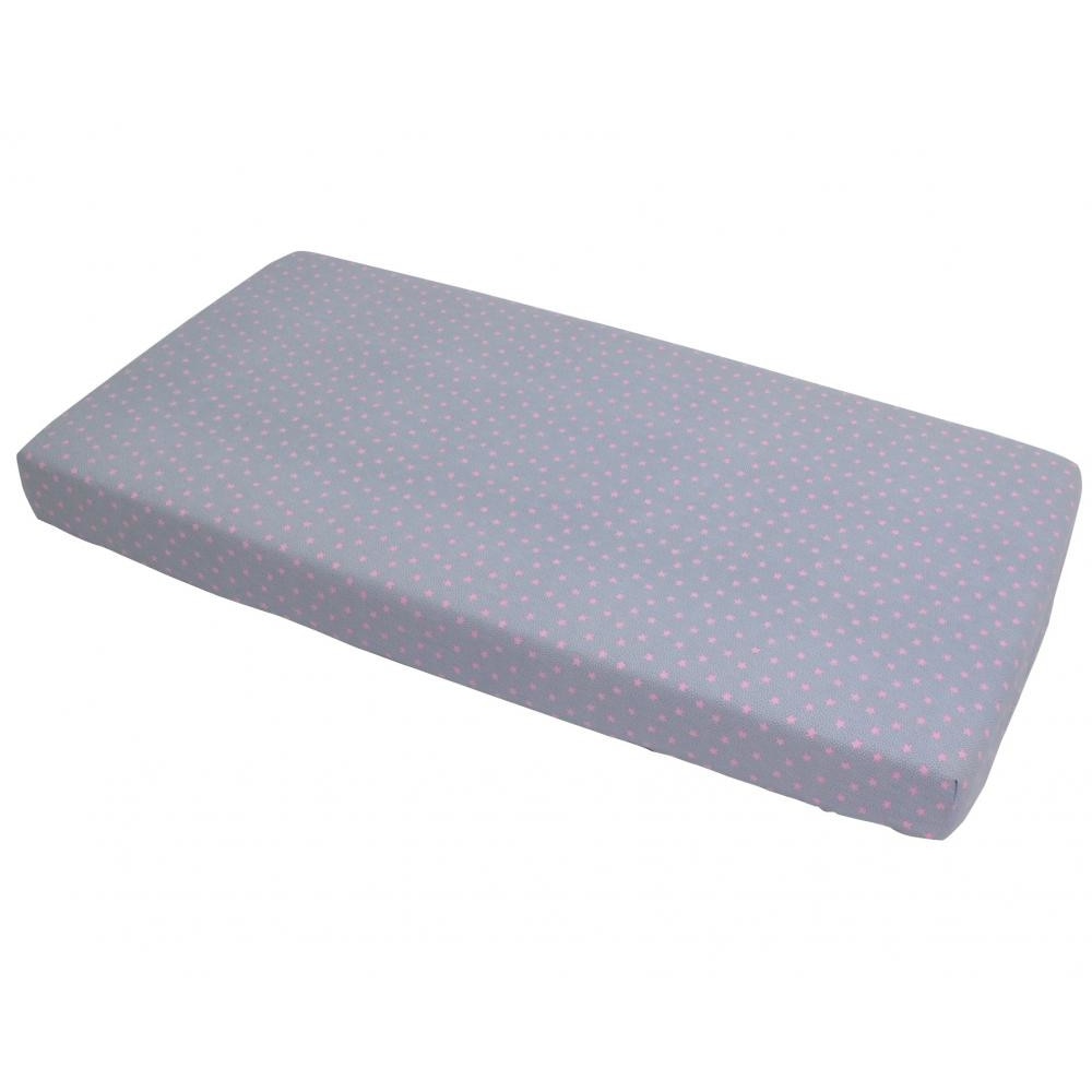 Cearceaf din bumbac cu elastic Pink Stars Grey