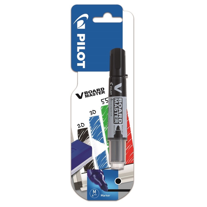 Marker pentru tabla Pilot Vboard Master, varf rotund, 2.3 mm, negru, blister