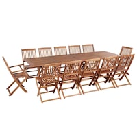 Set mobilier de exterior, cu masa si 12 scaune, vidaXL, Lemn masiv de acacia, Maro, 200 x 90 x 74.5 cm