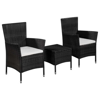 Set mobilier de gradina, masa cu 2 scaune, vidaXL, Poliratan, Negru, 41 x 41 x 42 cm