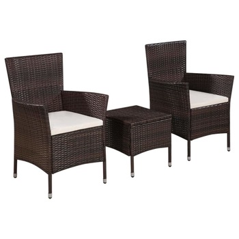 Set mobilier de gradina, masa cu 2 scaune, vidaXL, Poliratan, Maro, 41 x 41 x 42 cm Set mobilier de gradina, masa cu 2 scaune, vidaXL, Poliratan, Maro, 41 x 41 x 42 cm