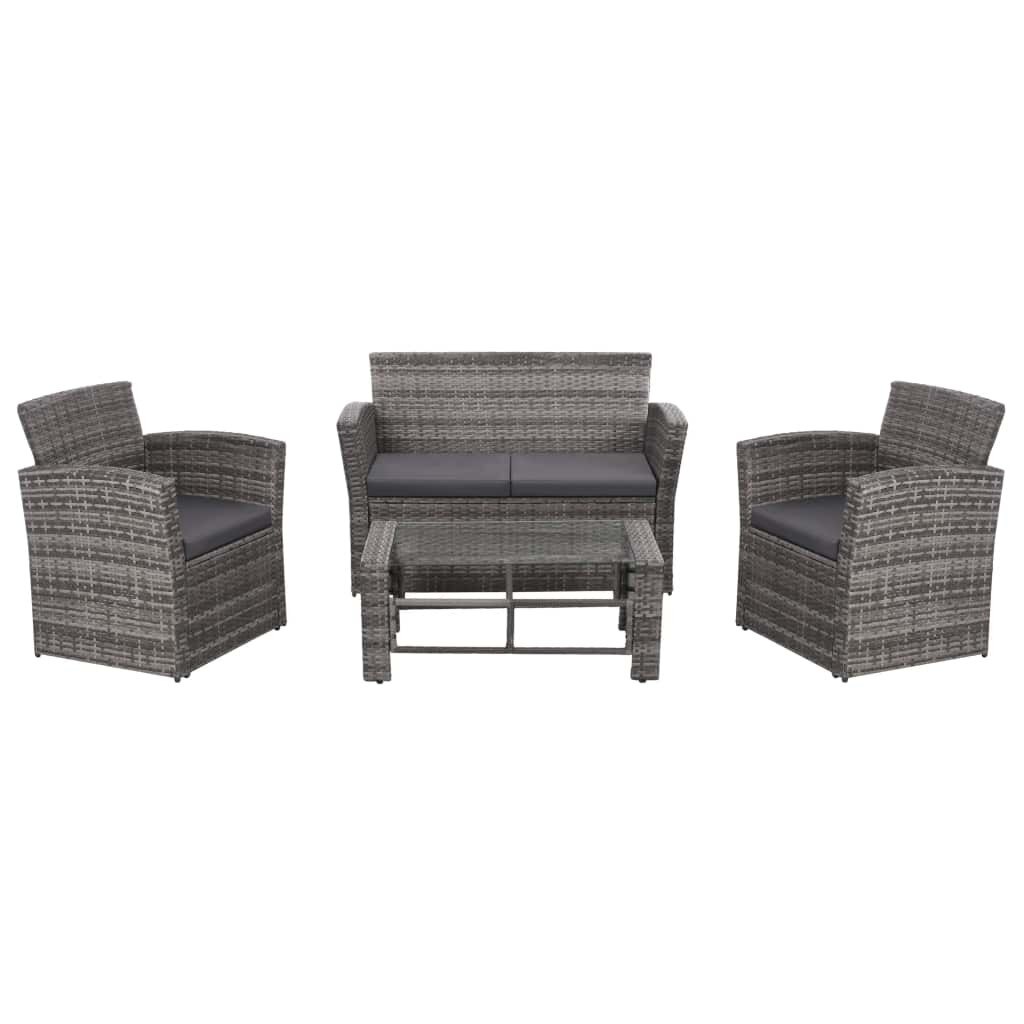 Set mobilier de gradina, 8 piese, vidaXL, Poliratan, Gri, 85 x 50 x 37 cm