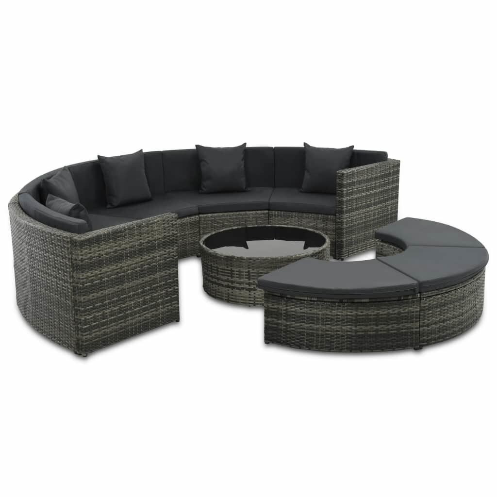 Set mobilier de gradina, canapea si masa, 25 piese, vidaXL, Poliratan, Gri, 280 x 145 x 58 cm