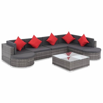 Set mobilier de gradina, 27 piese, canapea si masa, vidaXL, Poliratan, Gri, 40 x 40 x 6 cm Set mobilier de gradina, 27 piese, canapea si masa, vidaXL, Poliratan, Gri, 40 x 40 x 6 cm