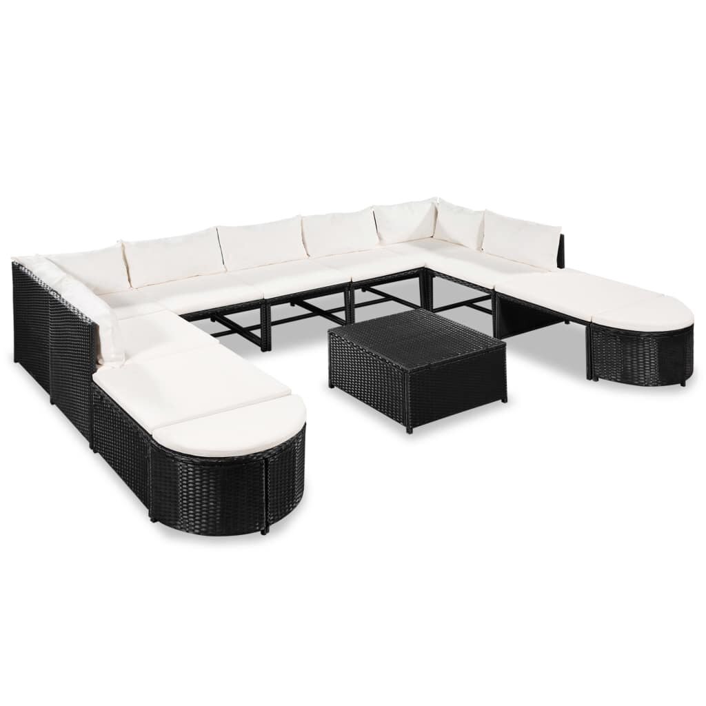Set mobilier de gradina, 32 de piese, vidaXL, Poliratan, Negru, 60 x 60 x 60 cm
