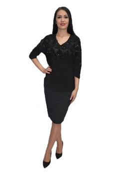 Bluza cu insertii de franjuri si paiete, D&J Exclusive, Negru Bluza cu insertii de franjuri si paiete, D&J Exclusive, Negru