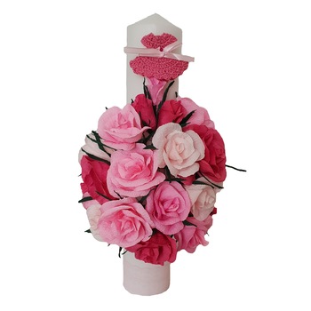 Lumanare de botez Handmade Minis Boutique rosu cu roz, model 1 Lumanare de botez Handmade Minis Boutique rosu cu roz, model 1