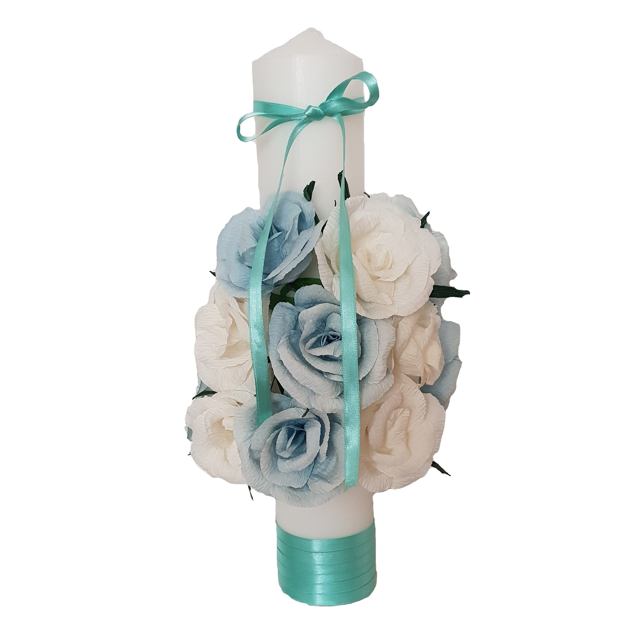 Lumanare de botez/nunta Handmade MInis Boutique, alb cu bleu si turcoaz