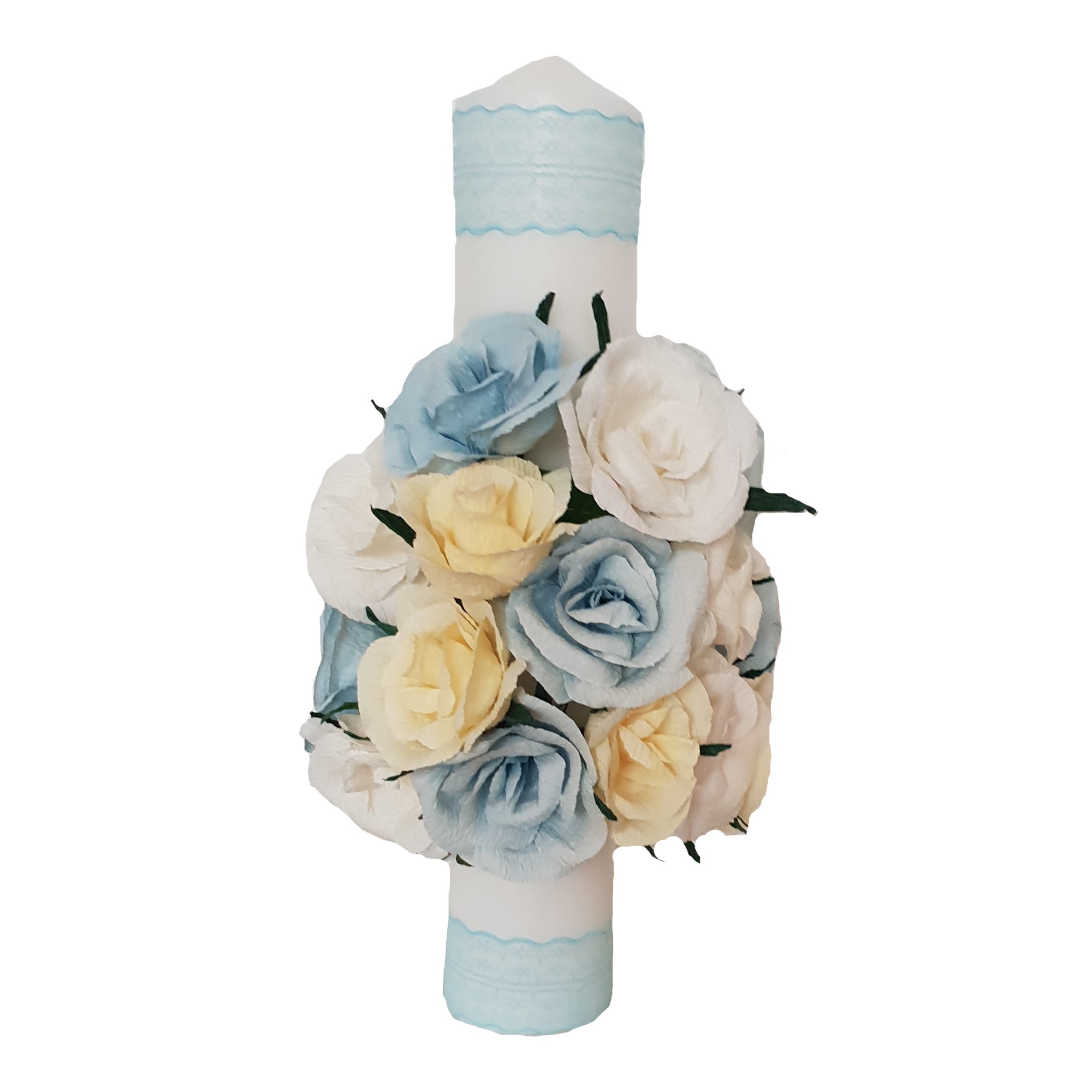 Lumanare de botez/nunta Handmade Minis Boutique, alb, bleu si galben