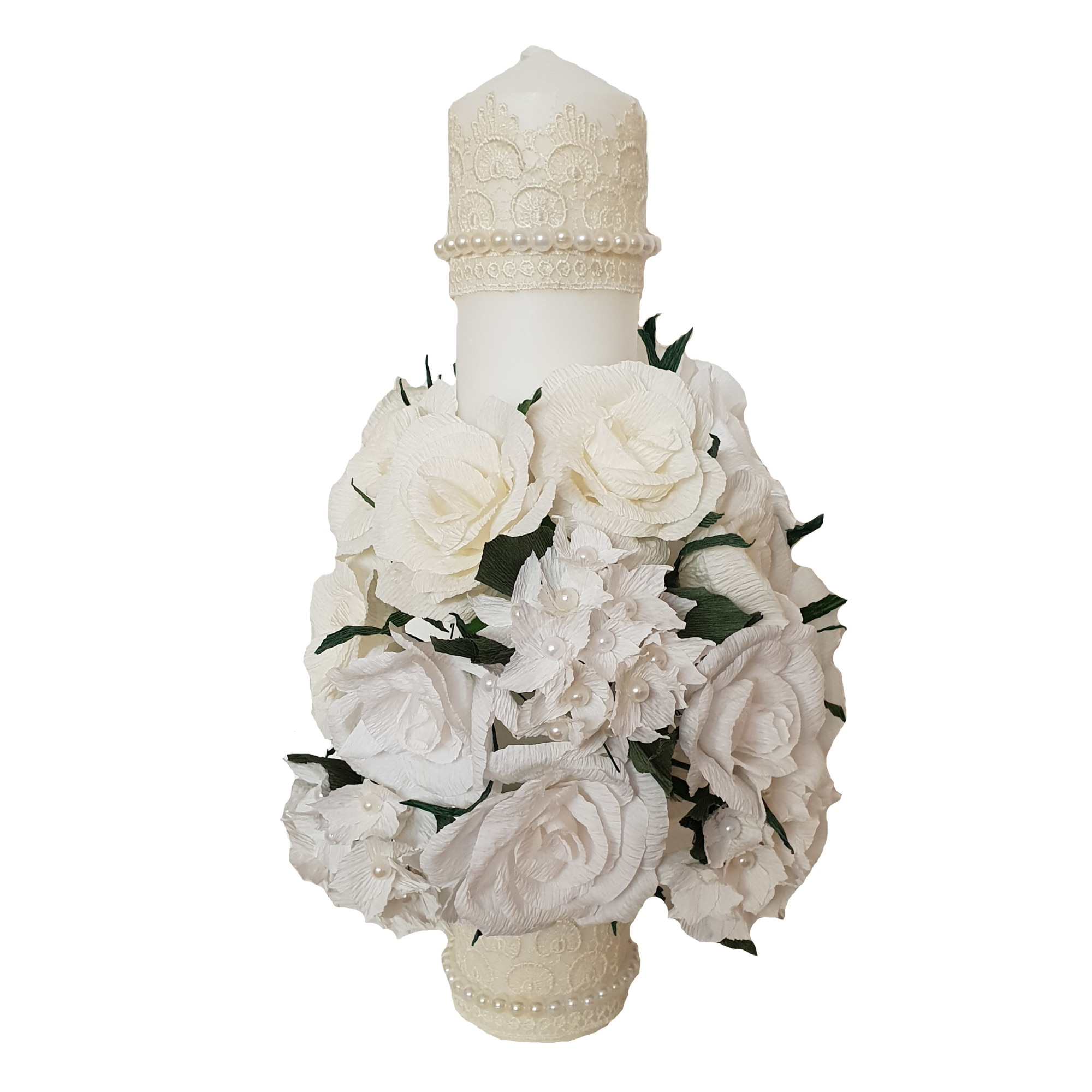 Lumanare botez/nunta Handmade Minis Boutique, cu trandafiri si hortensii albe