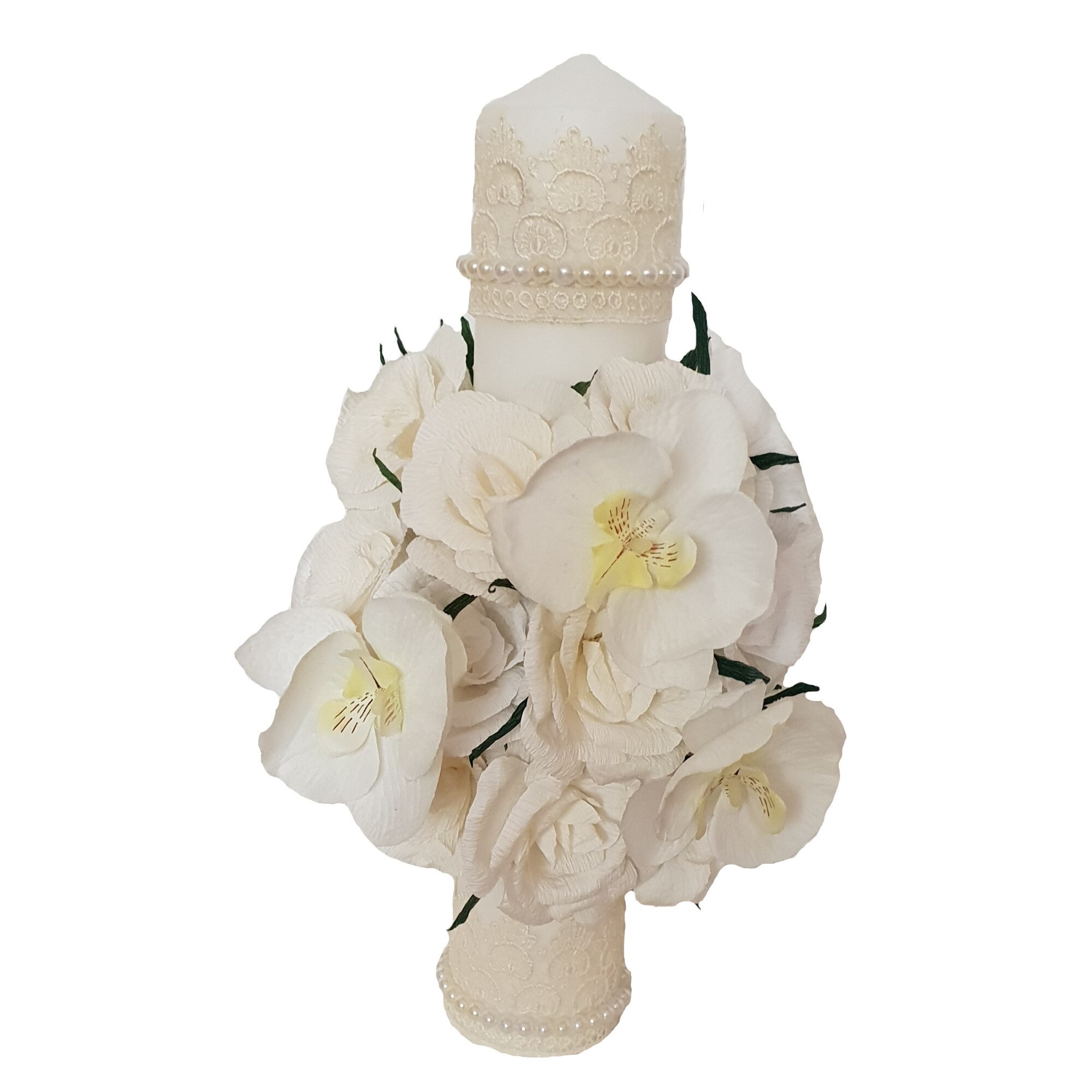 Lumanare de botez/nunta Handmade Minis Boutique, cu trandafiri albi si orhidee