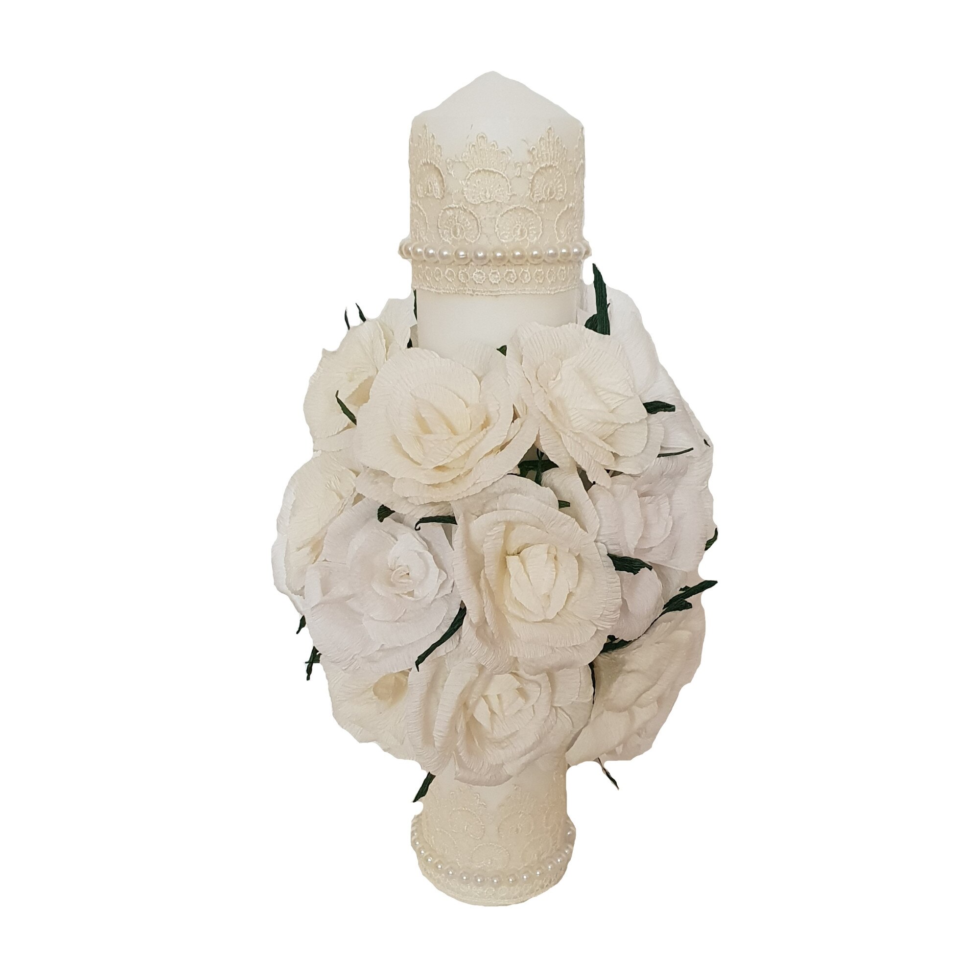 Lumanare botez/nunta Handmade Minis Boutique, cu trandafiri albi