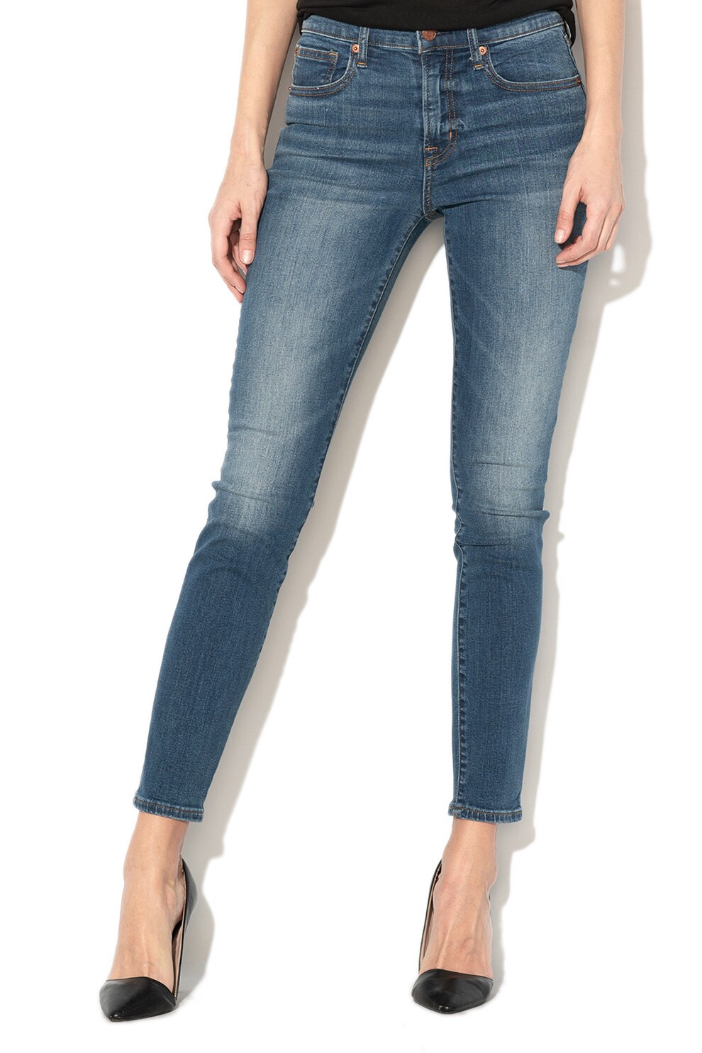 GAP, Blugi skinny cu aspect decolorat, Albastru inchis