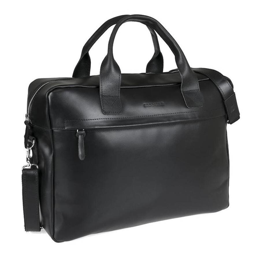 Geanta Casual-Business , Brodrene din piele, neagra