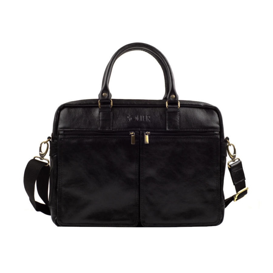Geanta business barbati SOLIER Dundee din piele naturala neagra