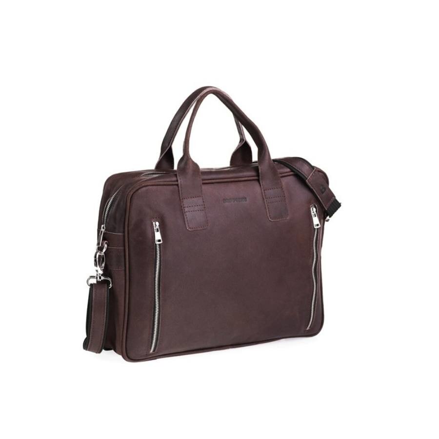 Geanta Casual, Brodrene, din piele naturala ,maro inchis