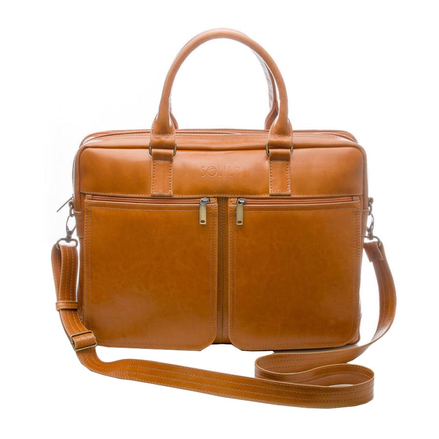 Geanta Business de umar, Solier,din piele, caramel