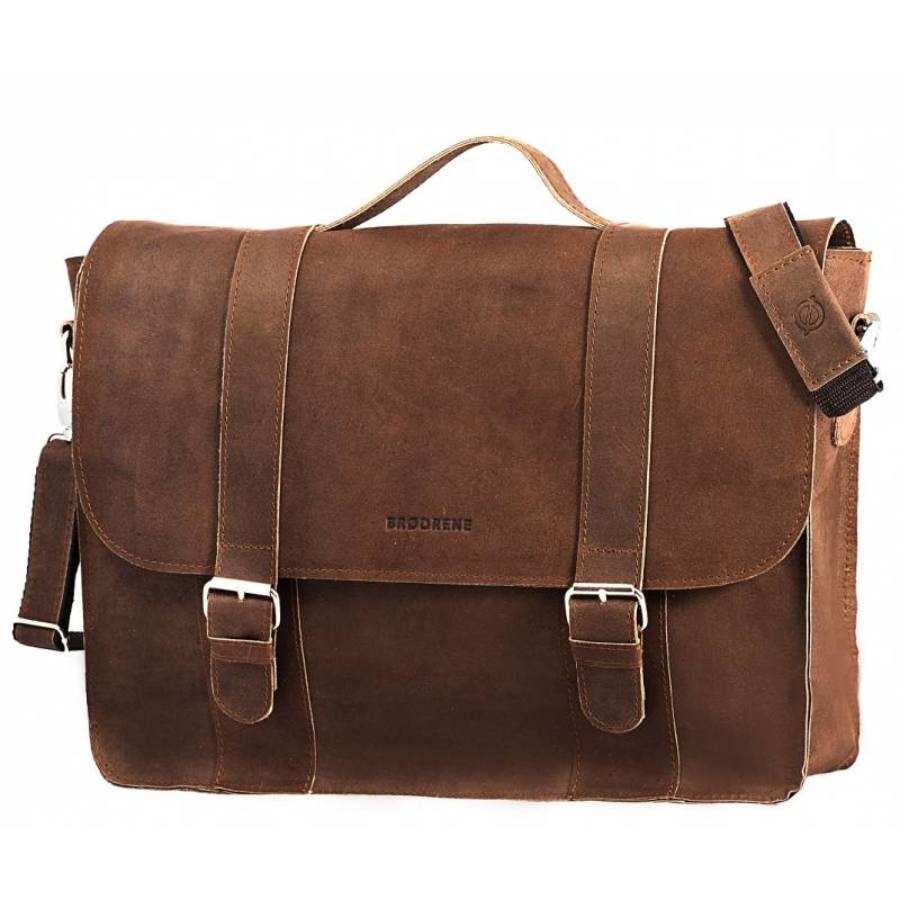 Geanta ,Brodrene , Casual, din piele ,maro