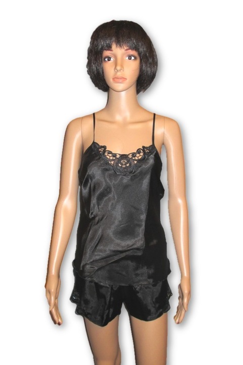 Női szatén hatású babydoll, Fekete