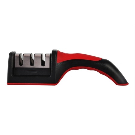 Pachet promo: Aparat Pentru Ascutit Cutite Knife Grinder cu Maner Anti Alunecare 3 Nivele + Cutit de Curatat Legume - Fructe SUPER TRENDS®, 18 centimetri, Negru