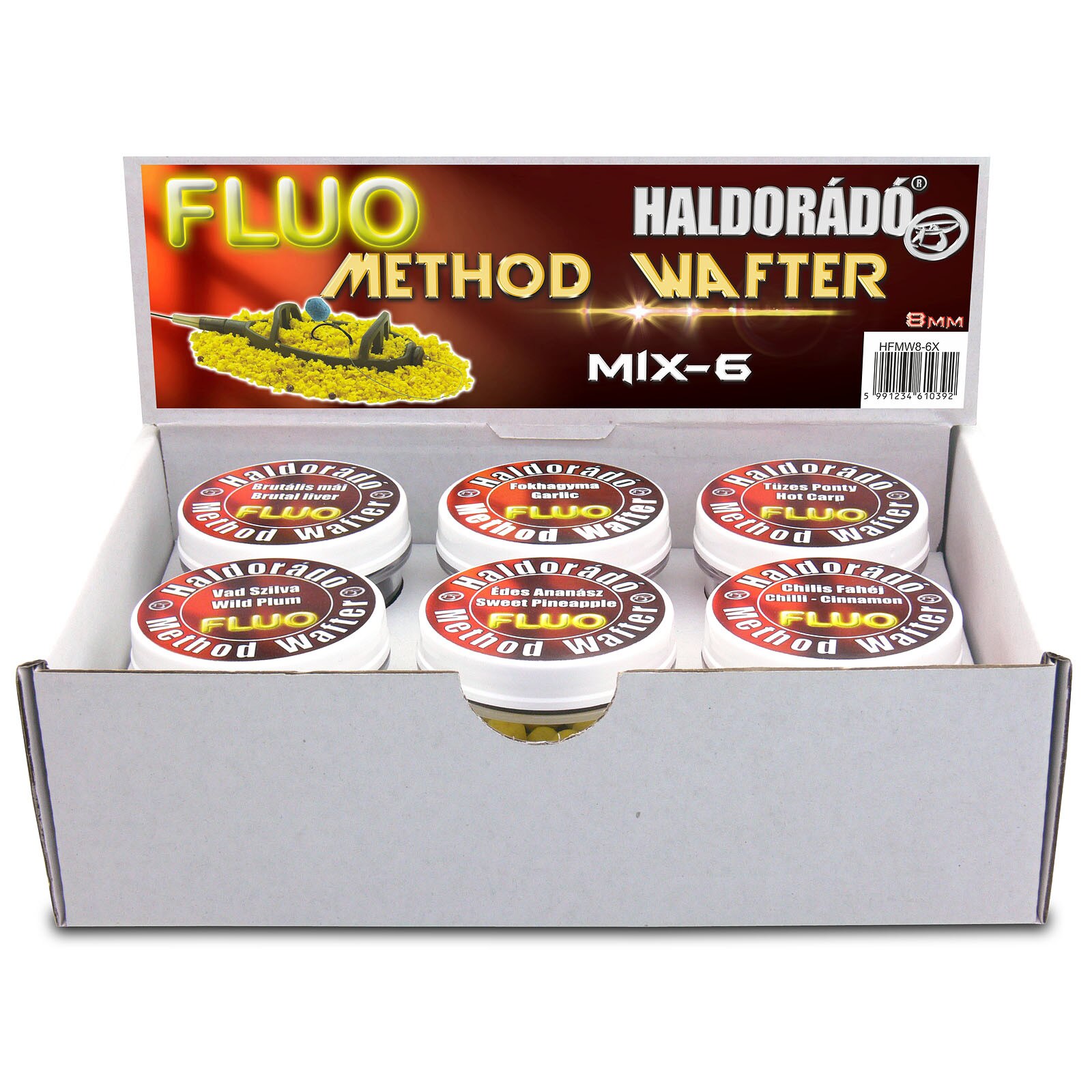 Pelete,Haldorado,Fluo Method Wafter - MIX-6 10 g 6 arome intr-o cutie