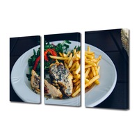 set tablouri multicanvas 3 piese premium art factory truecolor culinar multicolor pui preparat cu sos salata si cartofi pai panza pe cadru de lemn decoratiuni moderne pentru casa 150 x 70 cm imagen 59_0_
0