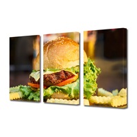 set tablouri multicanvas 3 piese premium art factory truecolor culinar multicolor burger cu carne si salata servit cu cartofi pai panza pe cadru de lemn decoratiuni moderne pentru casa 60 x 30 cm imagen 46_0_
0