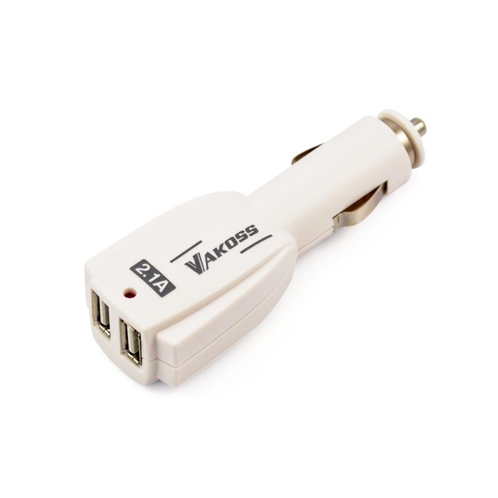 Incarcator de masina Vakoss cu USB, Alb