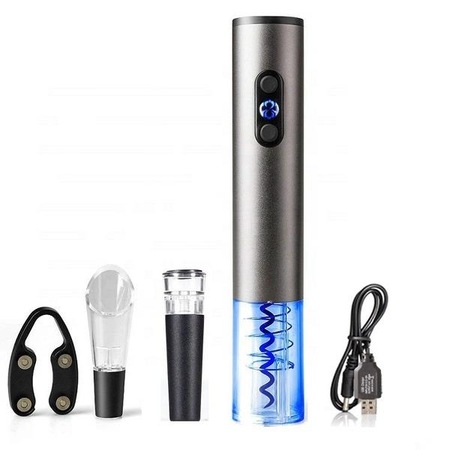 Set cadou accesorii pentru vin cu tirbuson electric 4 piese, felicitare de sezon