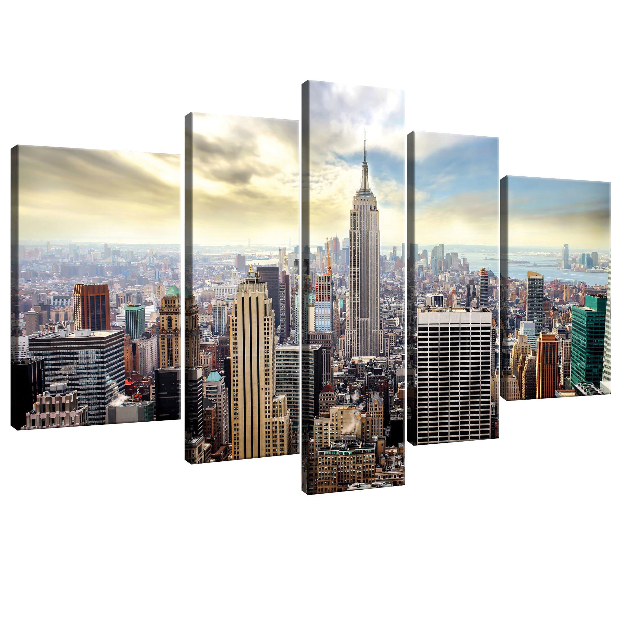 Set Tablouri DEGRETS 78340 Canvas, 100 x 170 cm, 5 piese (1x100x30 cm, 2x80x30 cm, 2x60x40 cm), New York 1