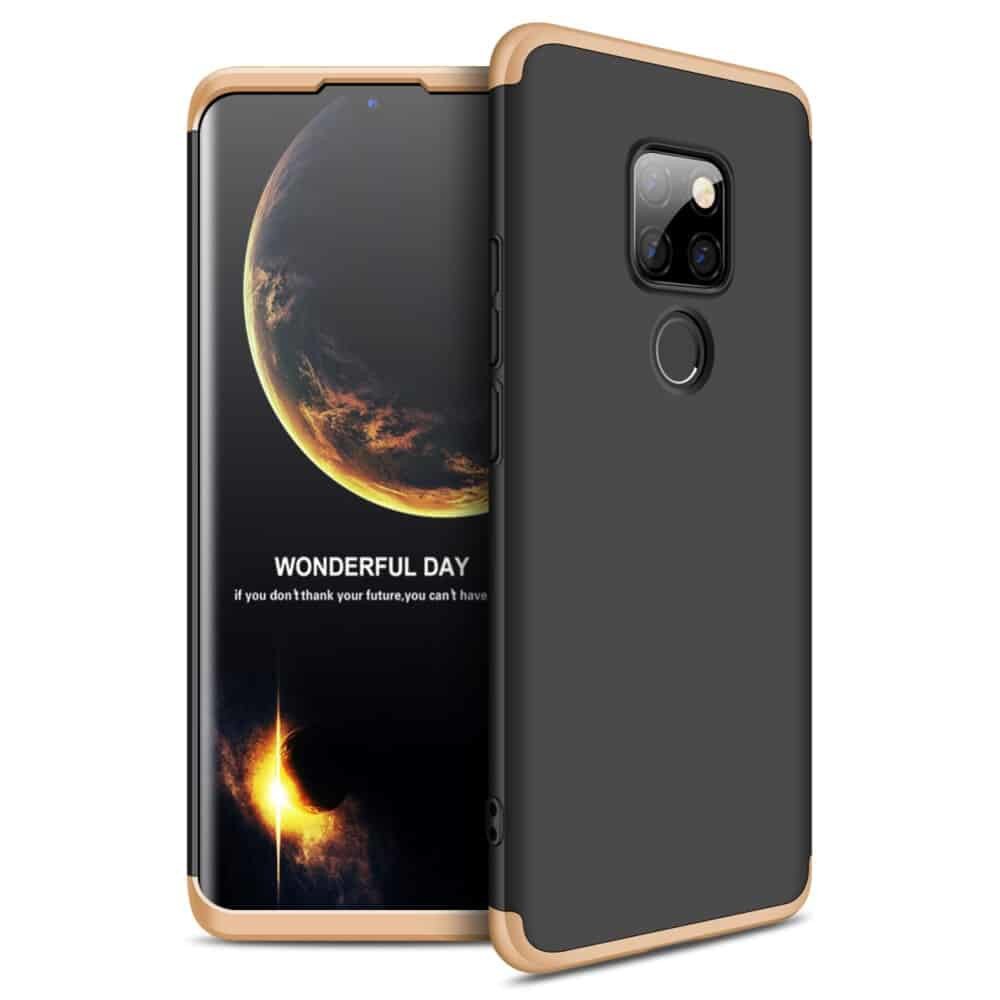 Husa Huawei Mate 20 - protectie 360 grade, 3 in 1, Plastic, Neagra/Aurie